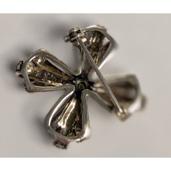 Vintage Sterling Silver 925 Marcasite Brooch Pin Green Gem Stone Peridot manly - Picture 12 of 12